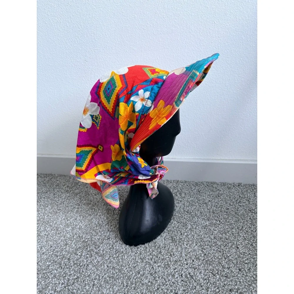Vintage 80s/90s Visor Vibrant Scarf Hat New Wave Floral Beach Garden Market Days